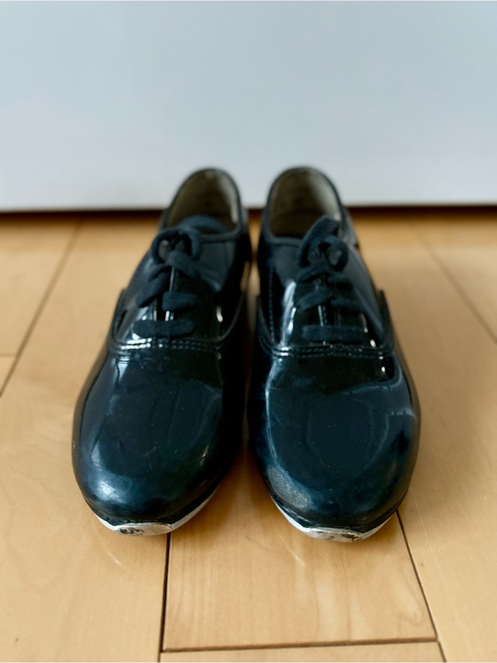 Kids Black Patent Leather Tap Dance Lace Shoes Oxford Balera Dancewear Size 12.5